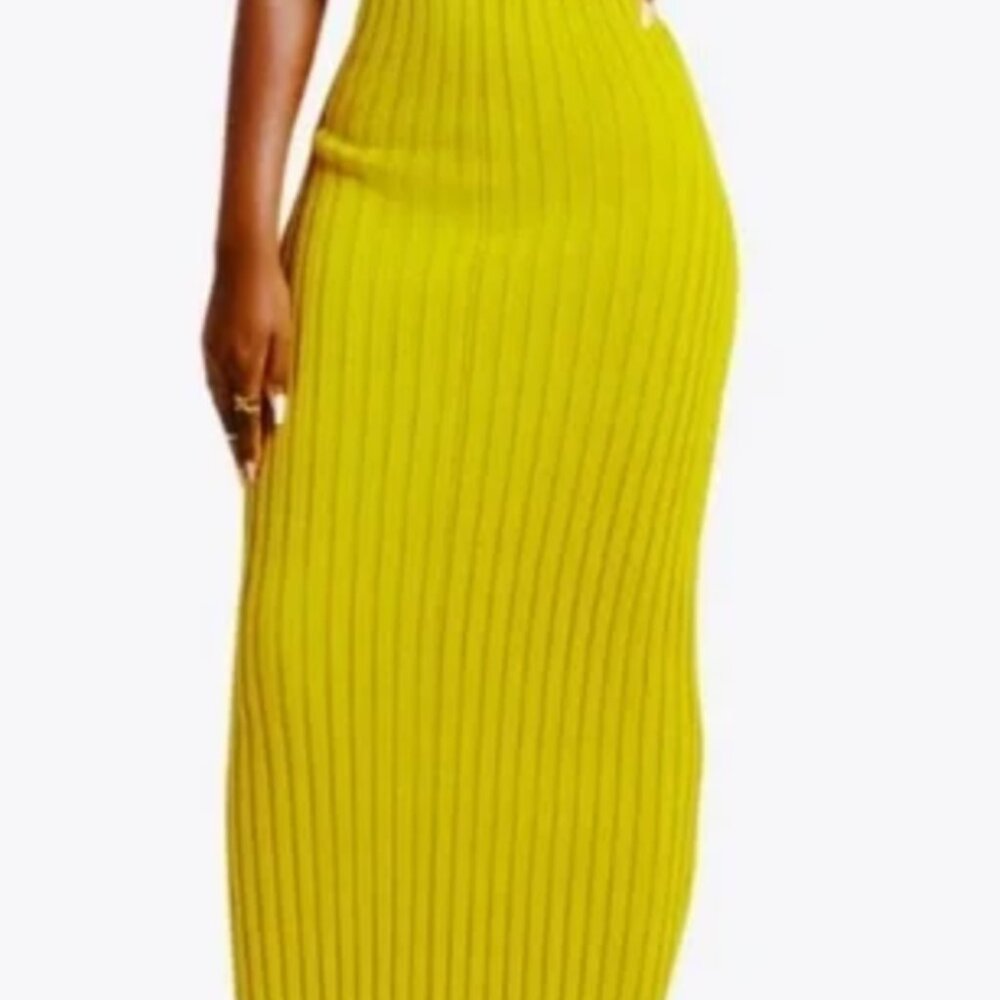 Hanifa Stunning Ribbed Knit Maxi Dress - Bright Yellow /Green Roxi Knit Tube Max